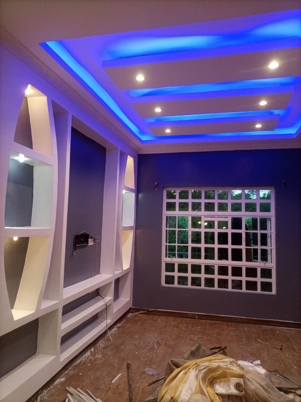 Blue LED ceiling and swatches