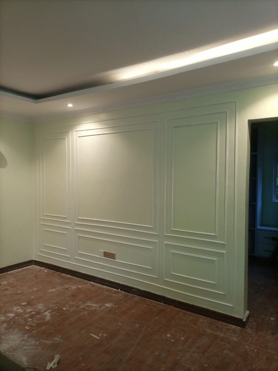 Panelled feature wall in soft white